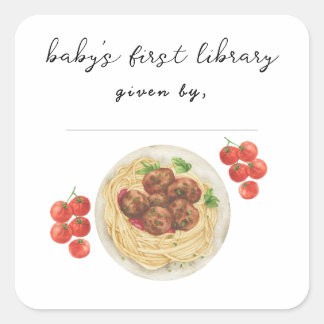 Meatball baby shower Baby's first library  Square Sticker