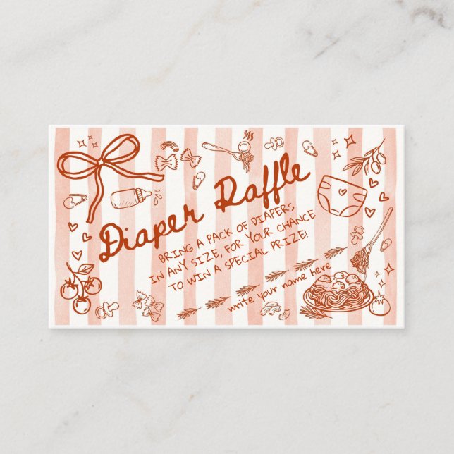 Meatball Italian Theme Diaper Raffle Enclosure Card (Front)