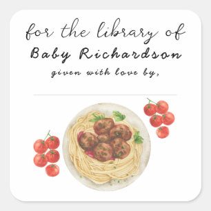 Meatball pasta baby shower For the library of Square Sticker