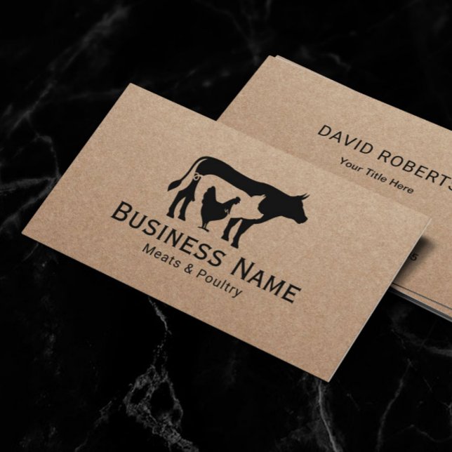 Meats & Poultry Market Chicken Pig Cow Butcher Bus Business Card (Creator Uploaded)