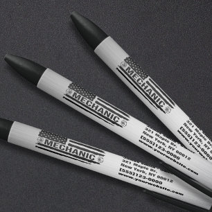 Mechanic American Flag Auto Repair Business Logo Black Ink Pen