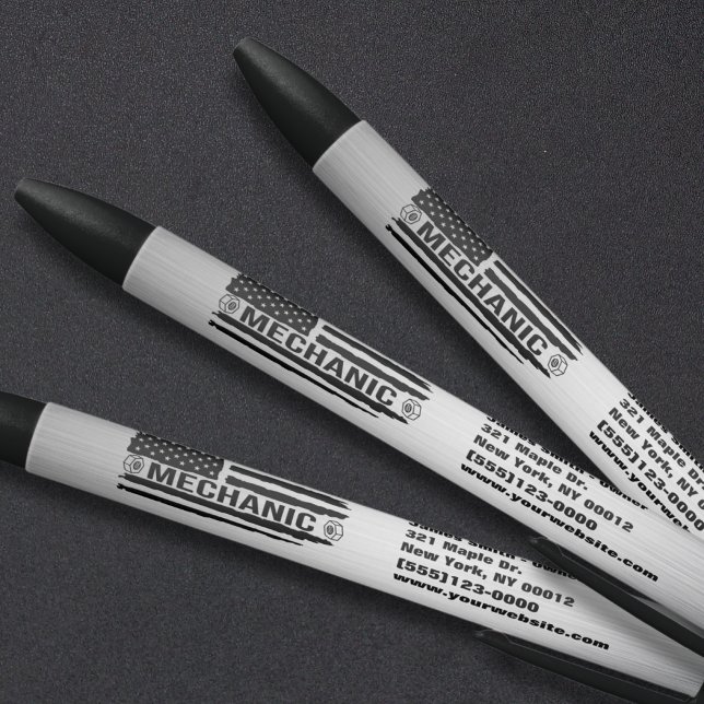 Mechanic American Flag Auto Repair Business Logo Black Ink Pen (Creator Uploaded)