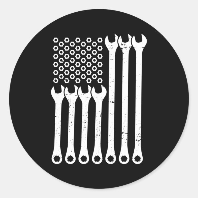 Mechanic American Flag Wrench Mechanics Fans Patri Classic Round Sticker (Front)