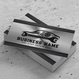 Mechanic Auto Repair Car & Wrench Metal Automotive Business Card