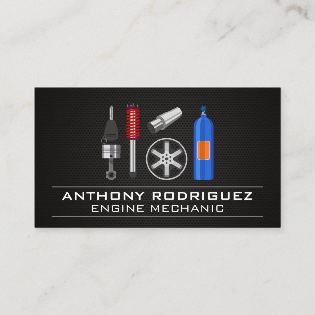 Mechanic Auto Repair Logo | Carbon Fibre Car Parts Business Card (Front)
