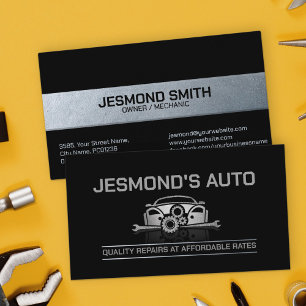 Mechanic Auto Repair Metal Car and Tools Business Card