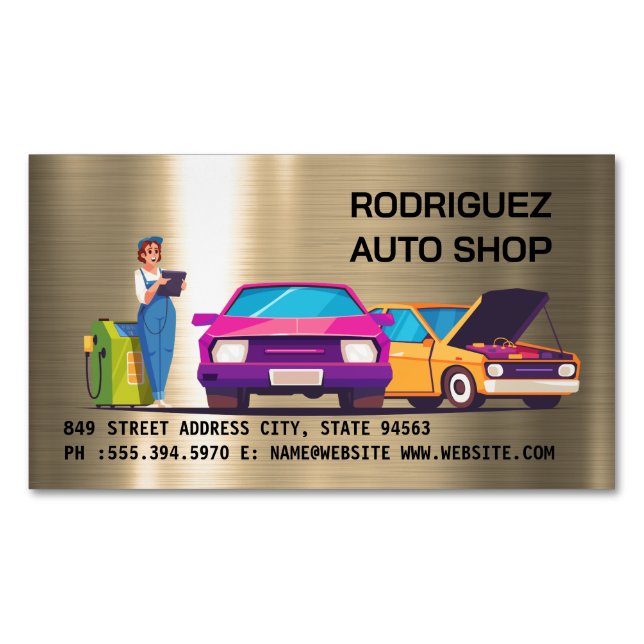 Mechanic Auto Repair Shop Magnetic Business Card (Front)