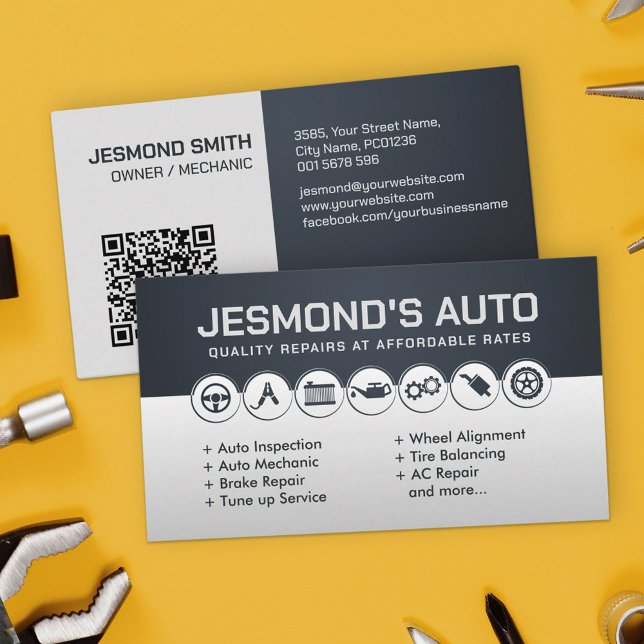 Mechanic Auto Repair Simple grayscale Business Card (Creator Uploaded)
