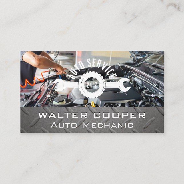 Mechanic Auto Services | Metal | Engine Business Card (Front)