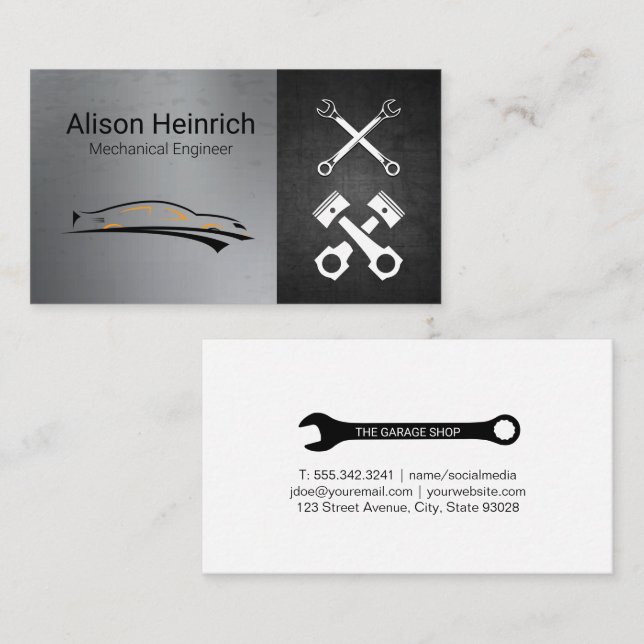 Mechanic | Auto Shop | Pistons Wrenches Business Card (Front/Back)