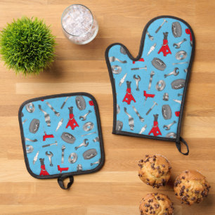 Mechanic Auto Technician Fun Colourful Oven Mitt & Pot Holder Set