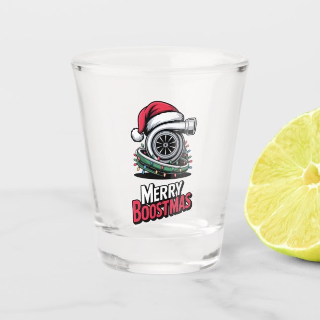 Mechanic Boost Turbo Engine Nitro Santa Lovers Shot Glass (Front)