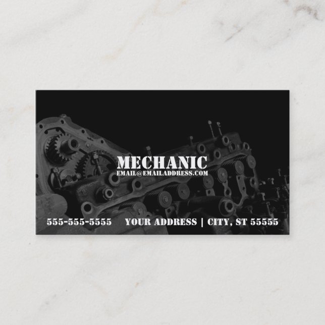 Mechanic Business Card w/ Engine Photo (Front)