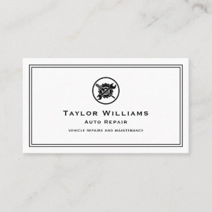 Mechanic Car Maintenance Auto Repair Black White Business Card