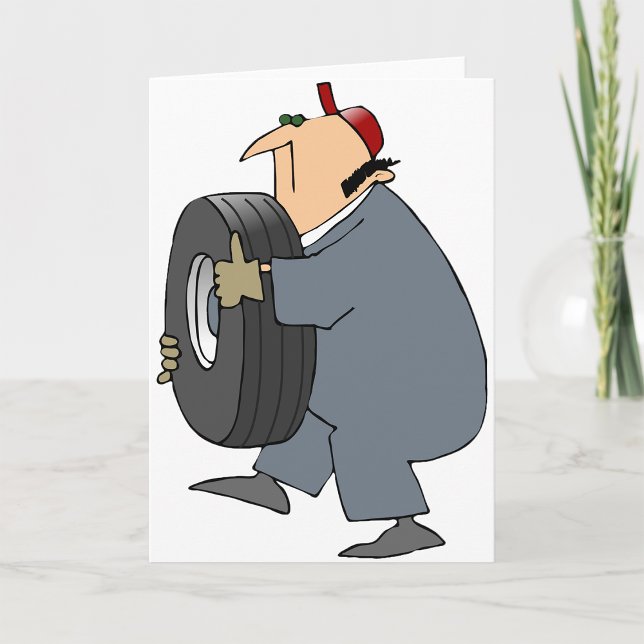 Mechanic Carrying A Tire Greeting Cards (Creator Uploaded)