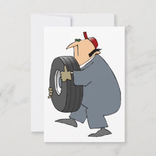 Mechanic Carrying A Tire Invitations