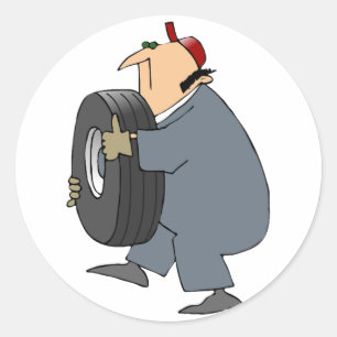Mechanic Carrying A Tire Stickers