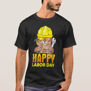 Mechanic Cat Happy Labour Day Patriotic Men Women T-Shirt