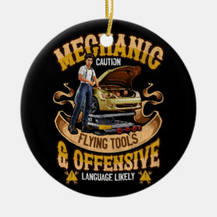 Mechanic Caution Flying Tools Car Mechanics Auto M Ceramic Tree Decoration