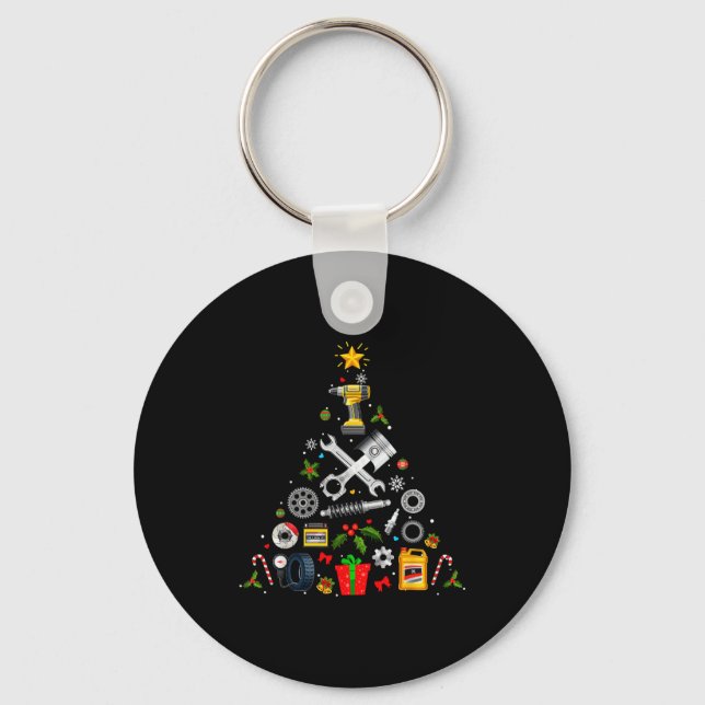 Mechanic Christmas Ornament Tree In Garage Car Mec Key Ring (Front)