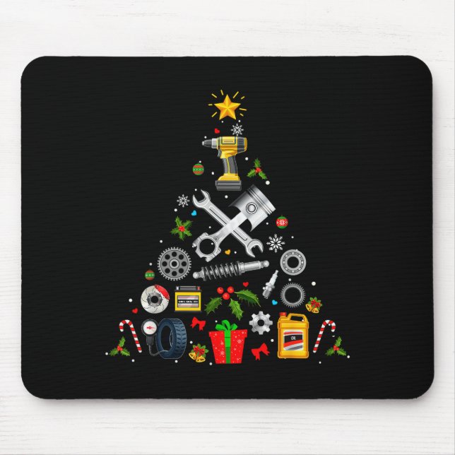 Mechanic Christmas Ornament Tree In Garage Car Mec Mouse Pad (Front)