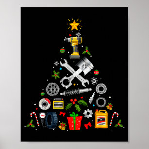 Mechanic Christmas Ornament Tree In Garage Car Mec Poster