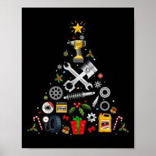 Mechanic Christmas Ornament Tree In Garage Car Mec Poster