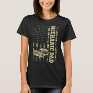 Mechanic Dad  For Men Camo American Flag Car Mecha T-Shirt