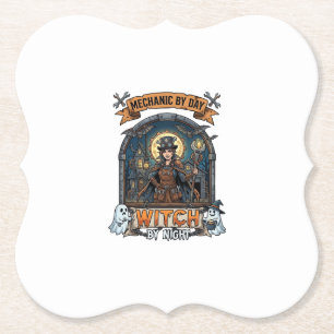 Mechanic Day Witch Night Halloween Steampunk Woman Paper Coaster