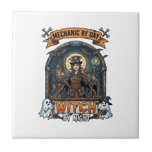 Mechanic Day Witch Night Halloween Steampunk Woman Tile