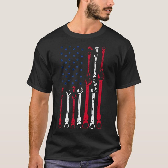 Mechanic Flag 4th Of July  Patriotic Mechanic USA  T-Shirt (Front)