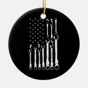 Mechanic Flag American Patriotic Flag Car Mechanic Ceramic Tree Decoration