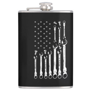 Mechanic Flag American Patriotic Flag Car Mechanic Hip Flask