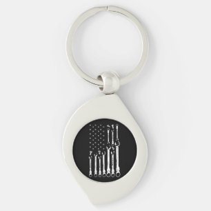 Mechanic Flag American Patriotic Flag Car Mechanic Key Ring