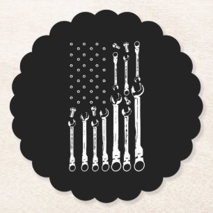Mechanic Flag American Patriotic Flag Car Mechanic Paper Coaster