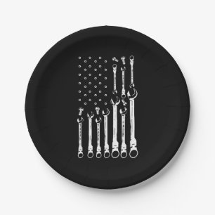 Mechanic Flag American Patriotic Flag Car Mechanic Paper Plate