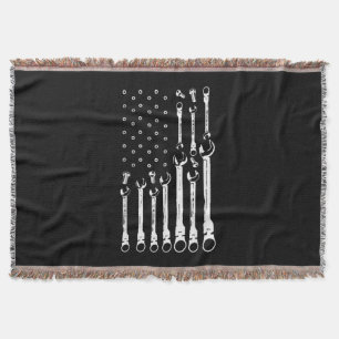 Mechanic Flag American Patriotic Flag Car Mechanic Throw Blanket