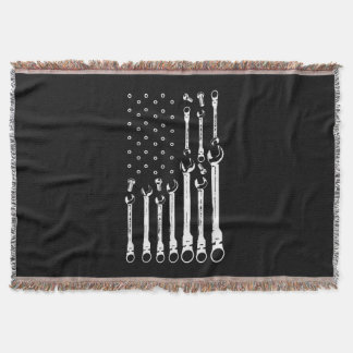 Mechanic Flag American Patriotic Flag Car Mechanic Throw Blanket