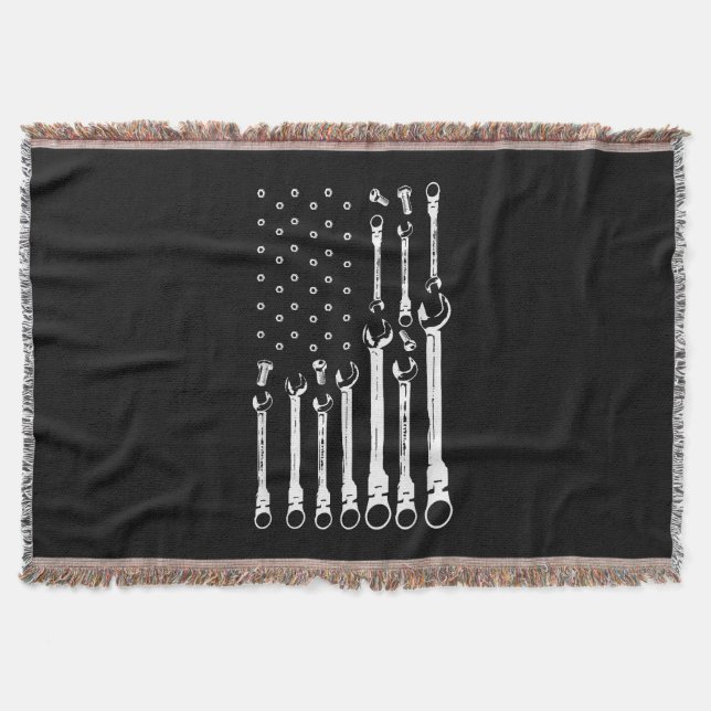 Mechanic Flag American Patriotic Flag Car Mechanic Throw Blanket (Front)