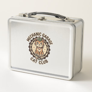Mechanic Garage Cat POD Vector Art - Mechanic Gara Metal Lunch Box