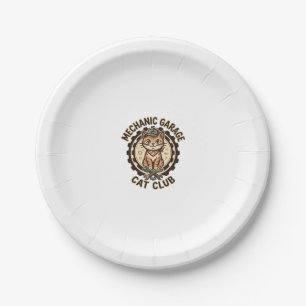 Mechanic Garage Cat POD Vector Art - Mechanic Gara Paper Plate