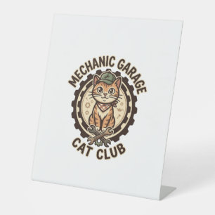Mechanic Garage Cat POD Vector Art - Mechanic Gara Pedestal Sign