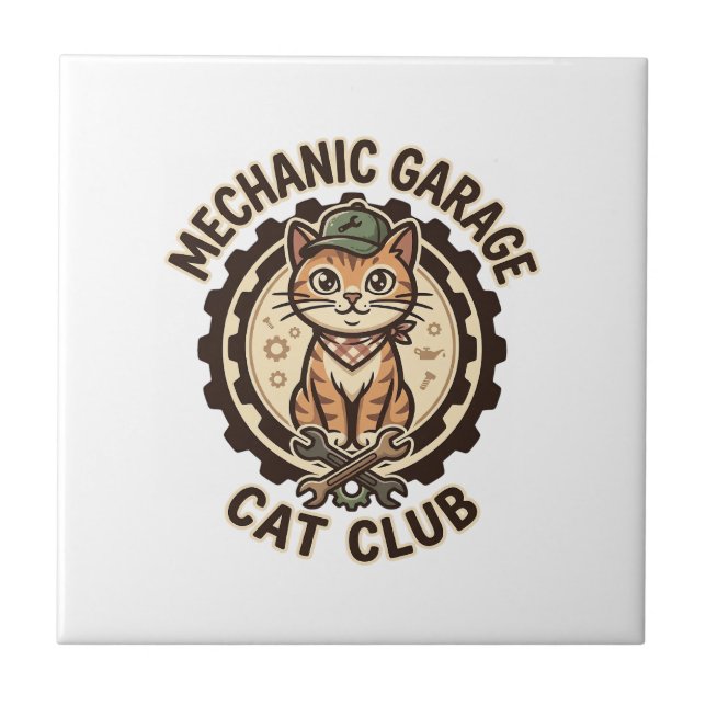 Mechanic Garage Cat POD Vector Art - Mechanic Gara Tile (Front)