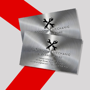 mechanic garage Metallic silver Radial metal look Business Card