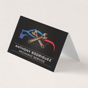 Mechanic Garage   Sports Car Wrenches Logo Business Card