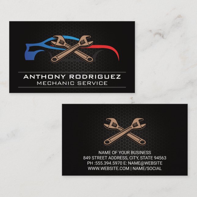 Mechanic Garage | Sports Car Wrenches Logo Business Card (Front/Back)