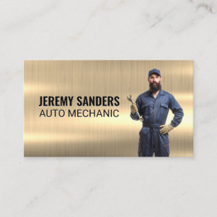 Mechanic Gold Metal Auto Services Business Card