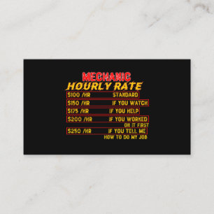 Mechanic Hourly Rate Business Card