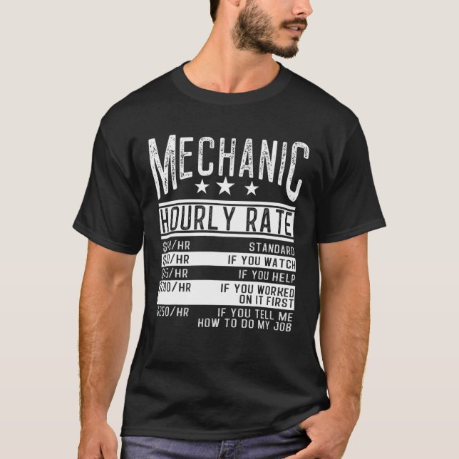 Mechanic Hourly Rate Skull Broke Funny Fixing Fix T-Shirt (Front)