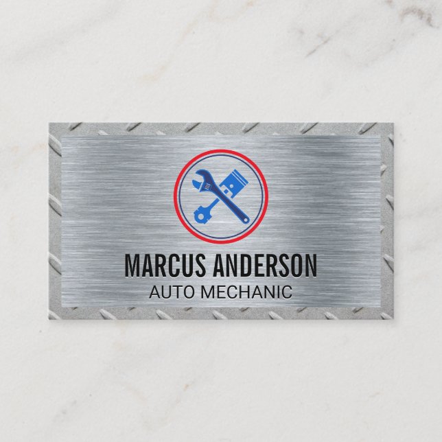 Mechanic Logo | Wrench and Piston Business Card (Front)